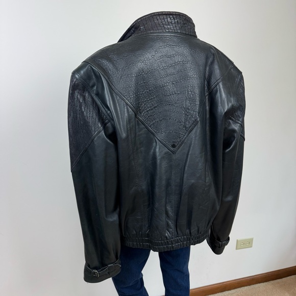 Marc Buchanan Pelle Pelle Oversized Textured Black Leather Moto Jacket Vintage - Picture 4 of 17